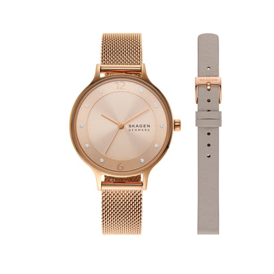 Skagen Anita Lille Rose Gold Stainless Steel Mesh Watch Set SKW1150SET