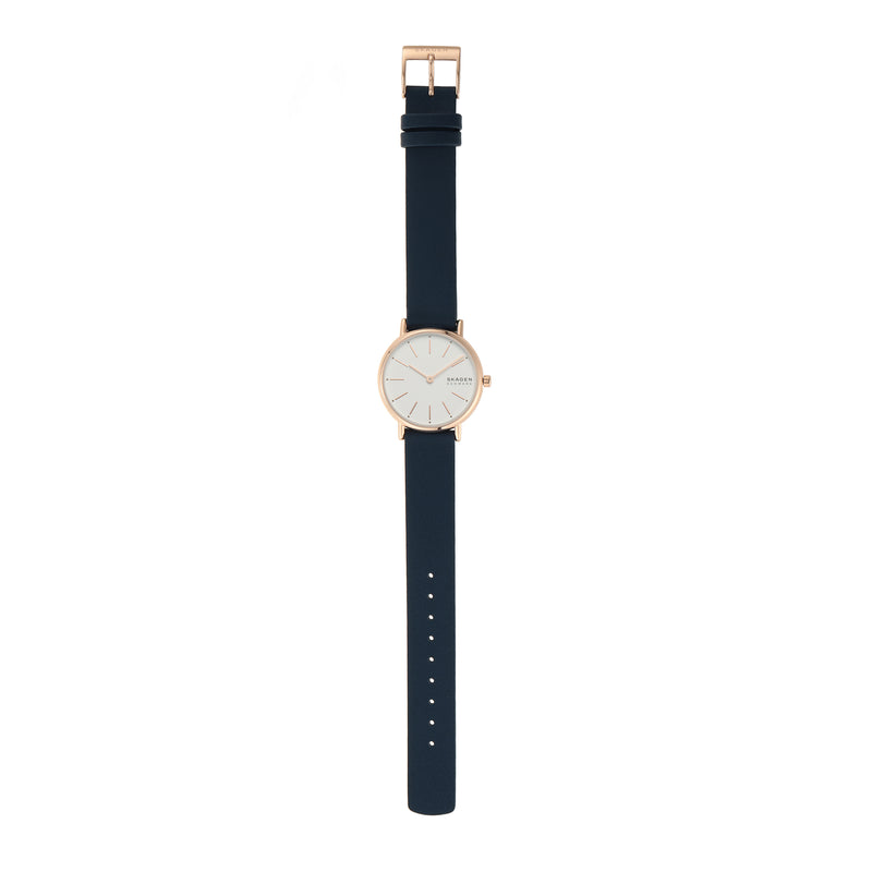 Skagen Signatur Lille Minimalist Rose-Tone Women's Watch with Navy Strap SKW2838