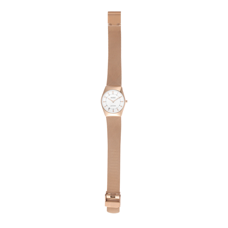 Skagen Grenen Lille Solar Eco Rose Gold Stainless Steel Mesh Watch SKW3078