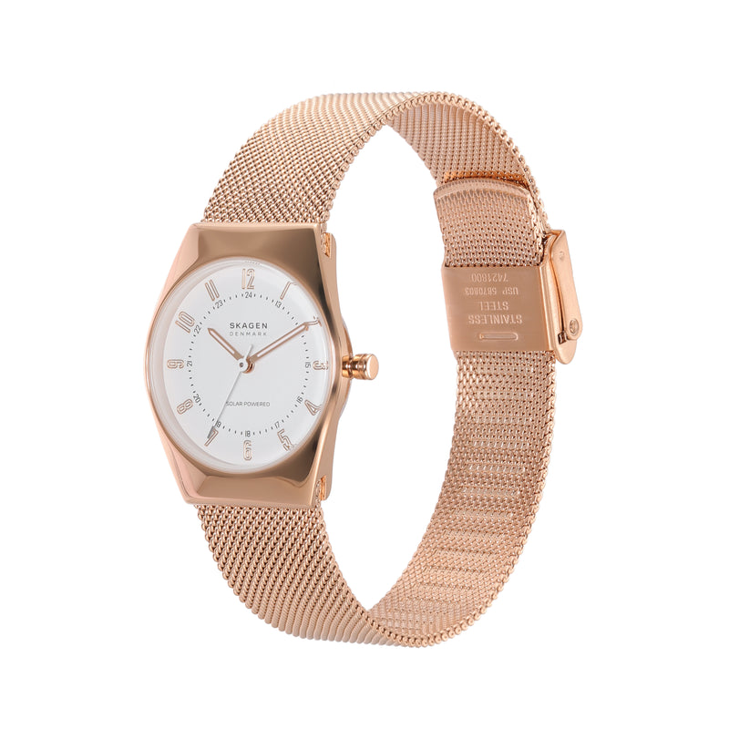 Skagen Grenen Lille Solar Eco Rose Gold Stainless Steel Mesh Watch SKW3078