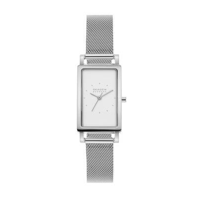 Sophisticated Skagen Hagen Stainless Steel Mesh Watch with Rectangular Face and Three-Hand Movement - Model SKW3096