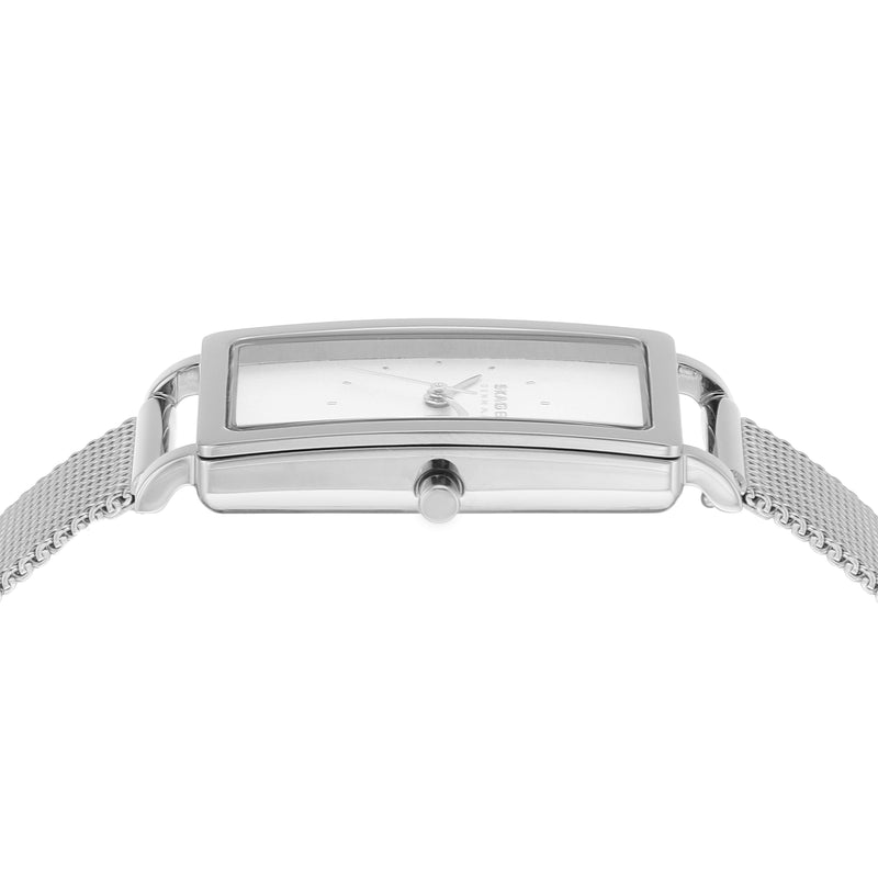 Sophisticated Skagen Hagen Stainless Steel Mesh Watch with Rectangular Face and Three-Hand Movement - Model SKW3096