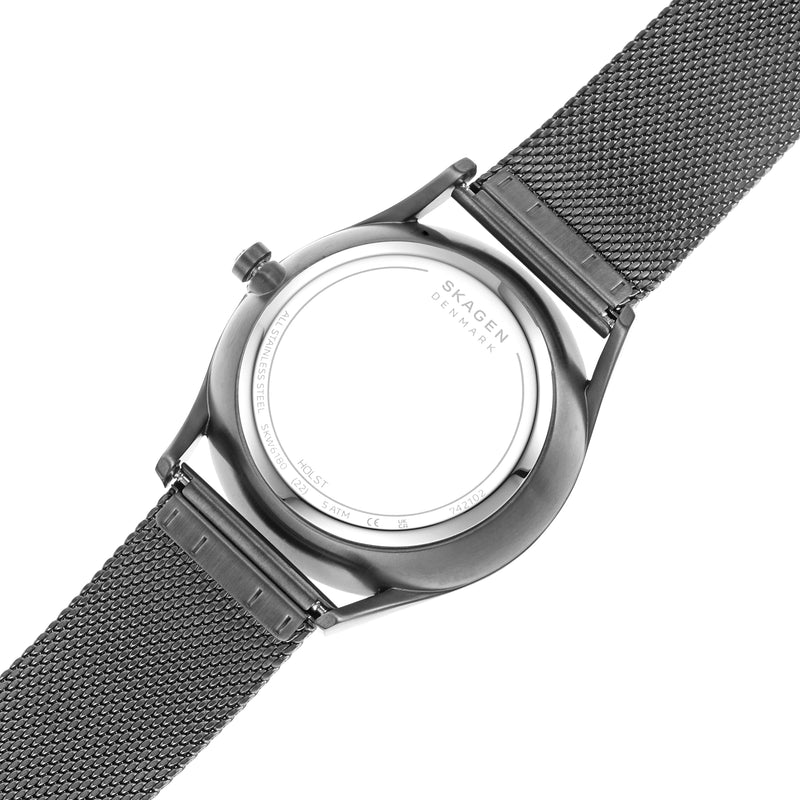 Skagen Holst Charcoal Steel Mesh Chronograph Watch SKW6180 with Dual Sub-Dials and 50m Water Resistance