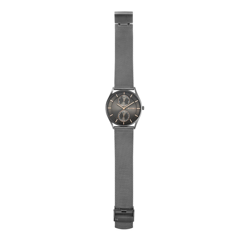 Skagen Holst Charcoal Steel Mesh Chronograph Watch SKW6180 with Dual Sub-Dials and 50m Water Resistance