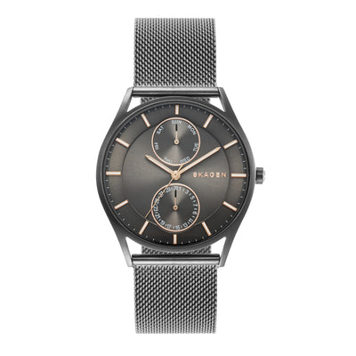 Skagen Holst Charcoal Steel Mesh Chronograph Watch SKW6180 with Dual Sub-Dials and 50m Water Resistance