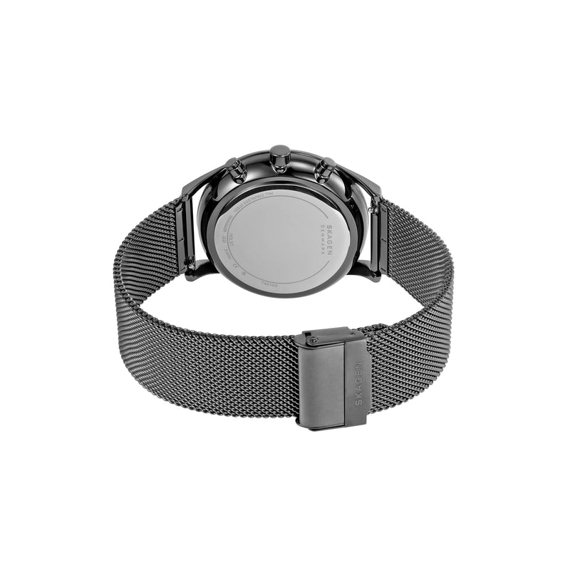 Sophisticated Skagen Holst Chronograph Watch SKW6608 in Gunmetal Steel-Mesh with 30M Water Resistance