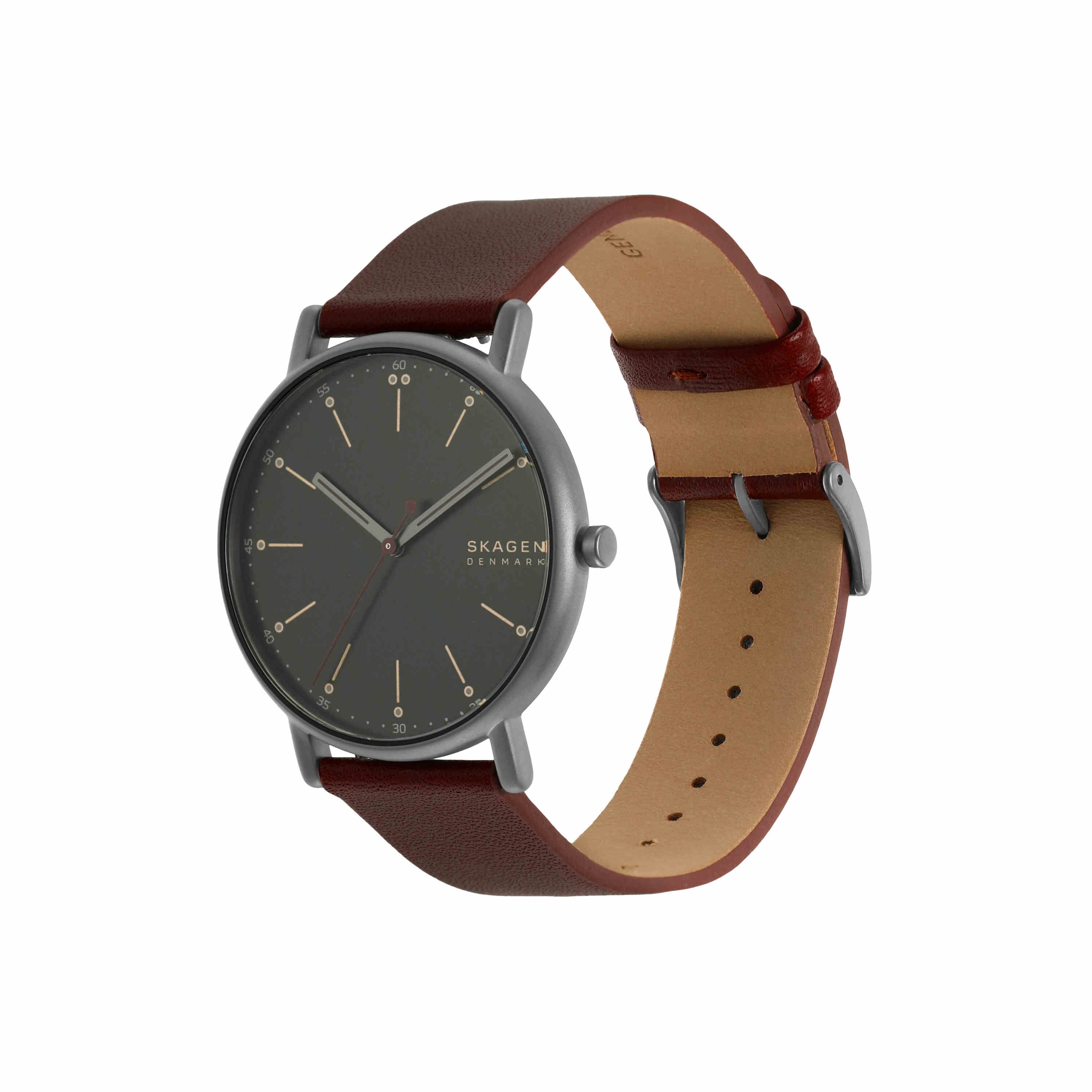 Skagen Signatur Black Dial Cherry Wood Leather Watch SKW6860