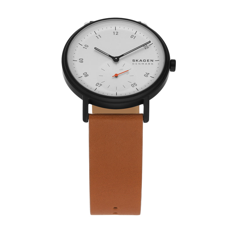 Skagen Kuppel Elegant Brown Leather Watch with Precision Sub-Second Dial SKW6889