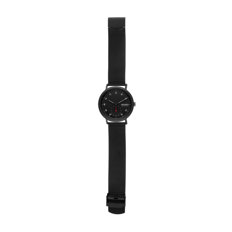 Skagen Kuppel Precision Black Stainless Steel Mesh Watch with Sub-Second Dial SKW6892