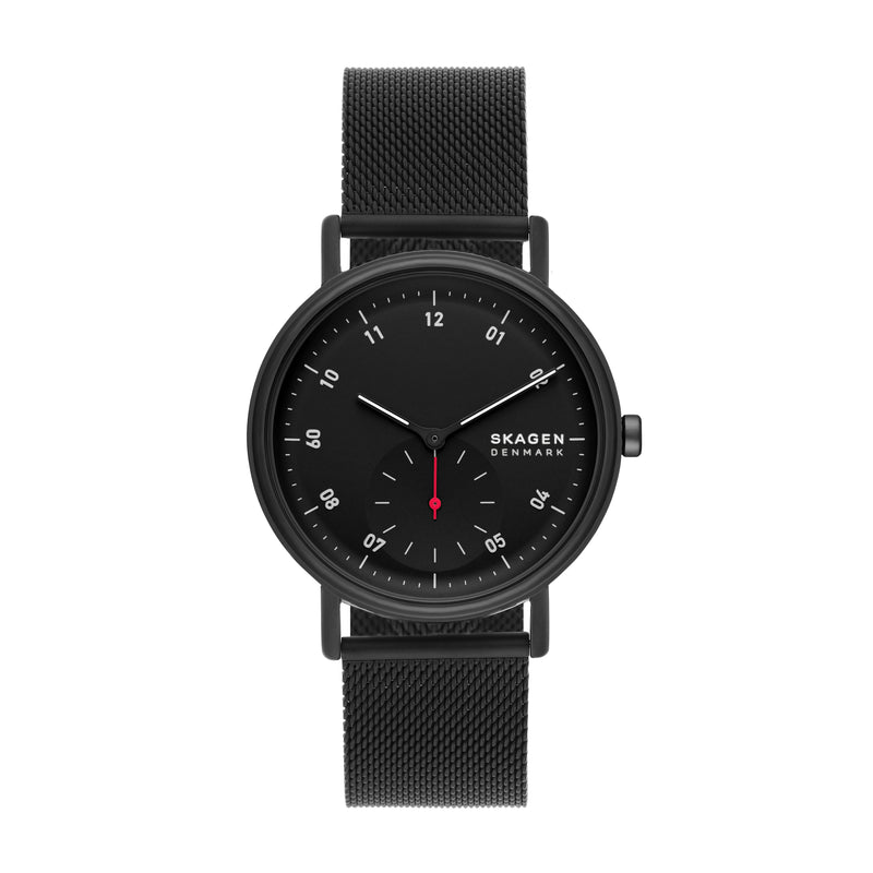 Skagen Kuppel Precision Black Stainless Steel Mesh Watch with Sub-Second Dial SKW6892