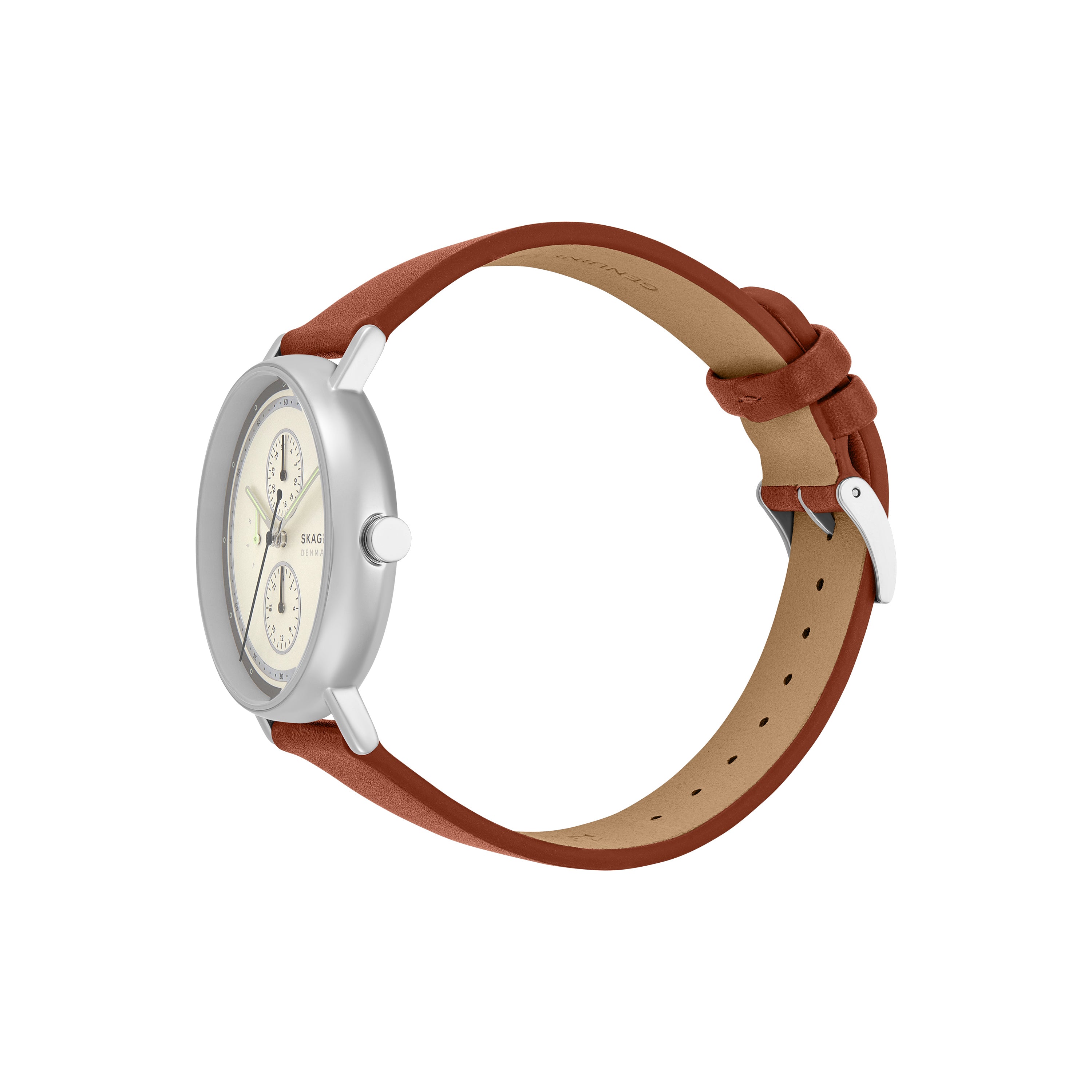 Skagen Signatur Cream Dial Brown Leather Strap Watch SKW6942