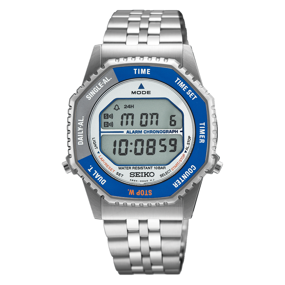 Seiko Rotocall Revival Digital Stainless Steel Black and Blue Watch SMGG21P