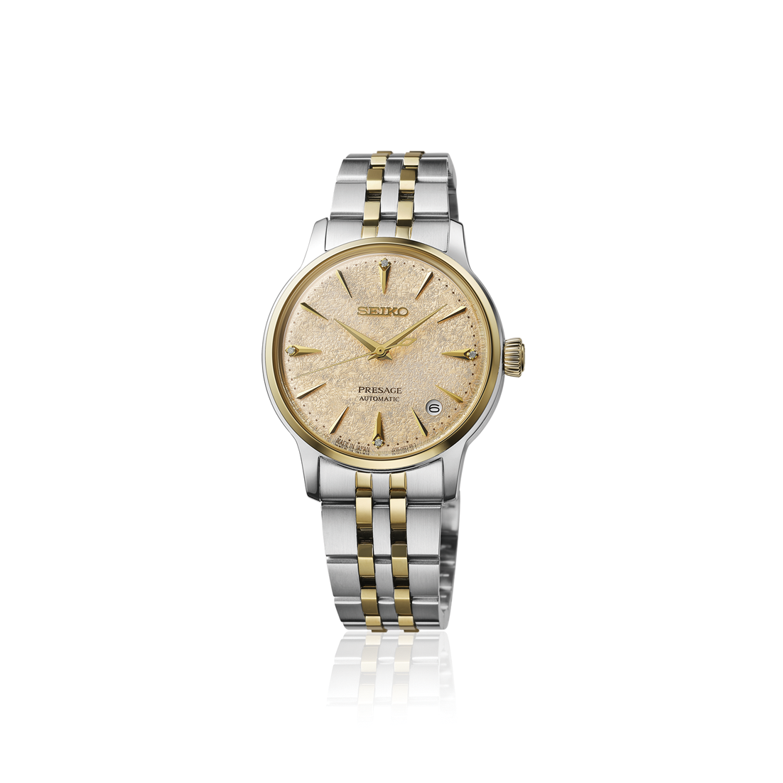 Seiko Presage Daytime 'Frozen Banana Daiquiri' Automatic Gold Dial Watch with Diamonds SRPL64J