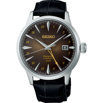 Seiko Presage Automatic GMT "Rusty Nail" Brown Leather Strap Watch SSK039J