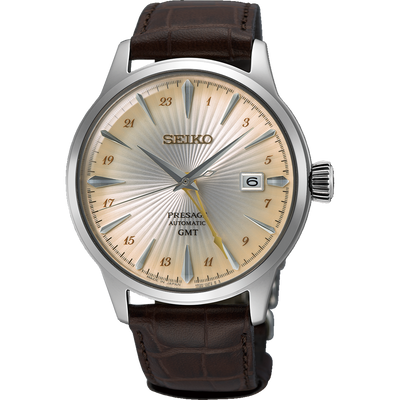 Seiko Presage GMT Automatic Watch with Brown Leather Strap - SSK041J