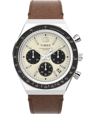 Q Timex Chronograph 40mm Brown Leather Strap Watch TW2V42800
