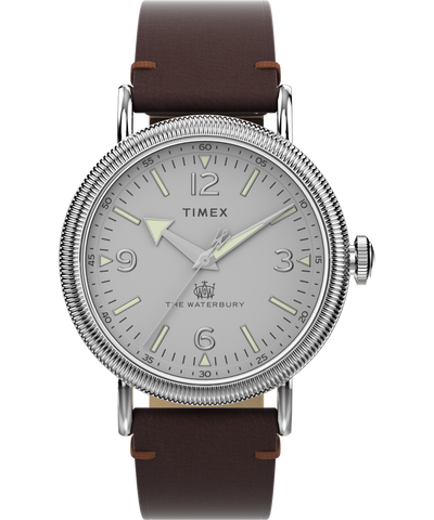 Timex Waterbury 40mm Leather Silver Dial Watch TW2W20300