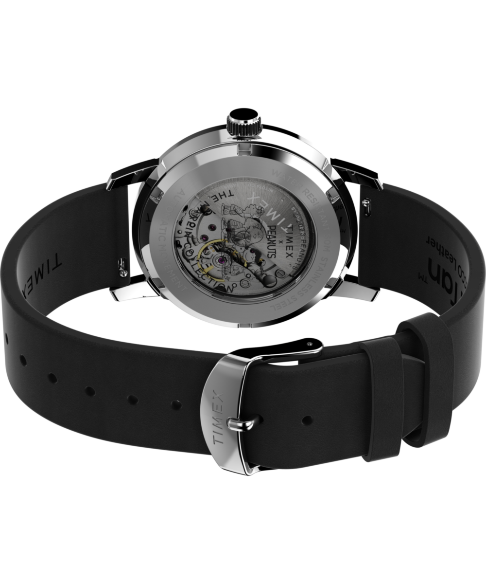 Timex Marlin Automatic Peanuts Snoopy Flying Ace Black Leather Watch TW2W49600