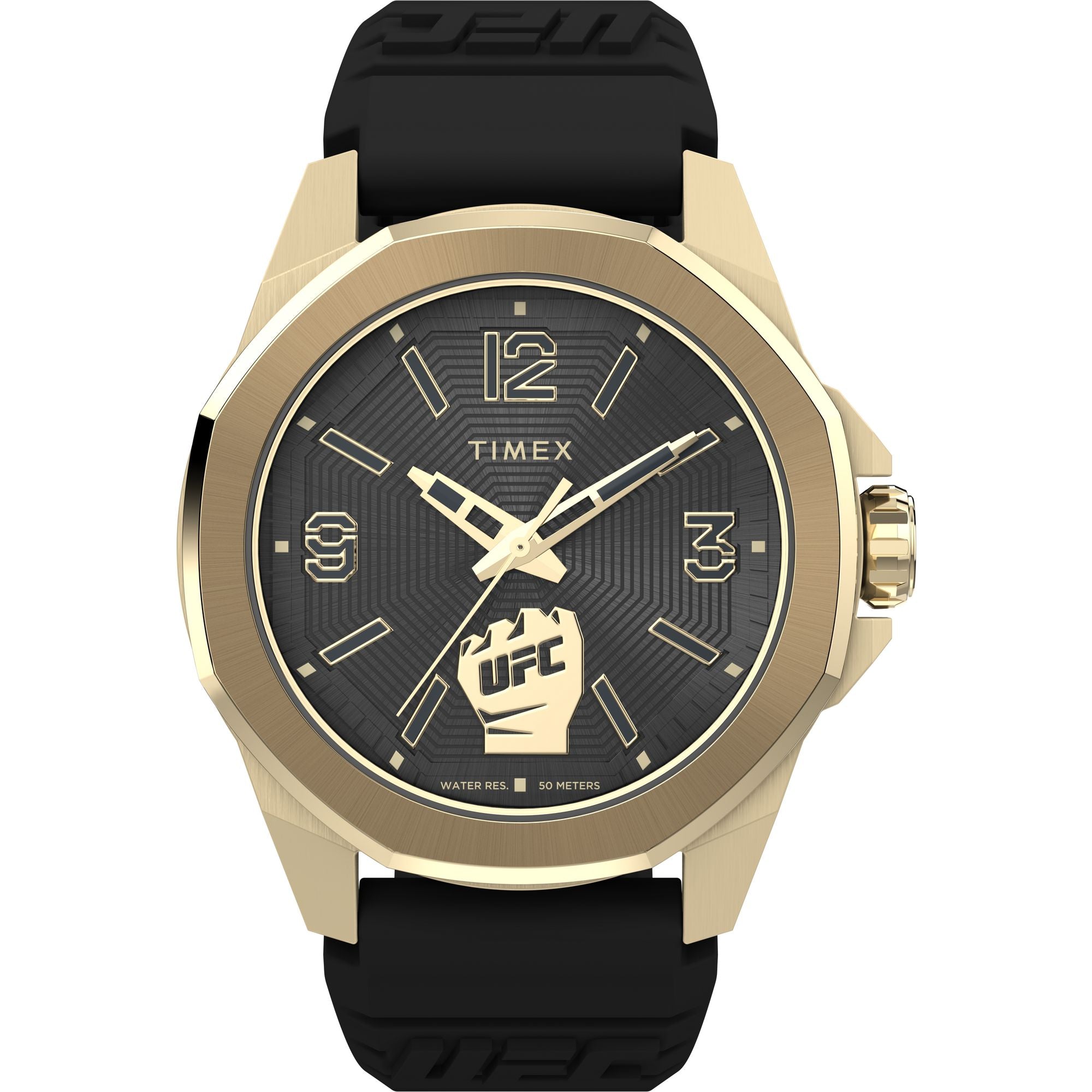 Timex UFC Prospect 46mm Gold-Tone Black Silicone Men's Watch TW2W73600 - Front View