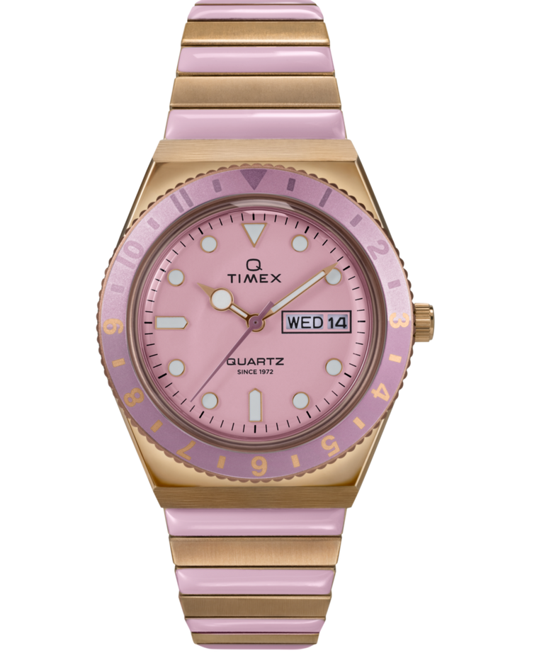 Timex Q Time 36mm Pink Stainless Steel Expansion Band Women's Watch TW2W87600
