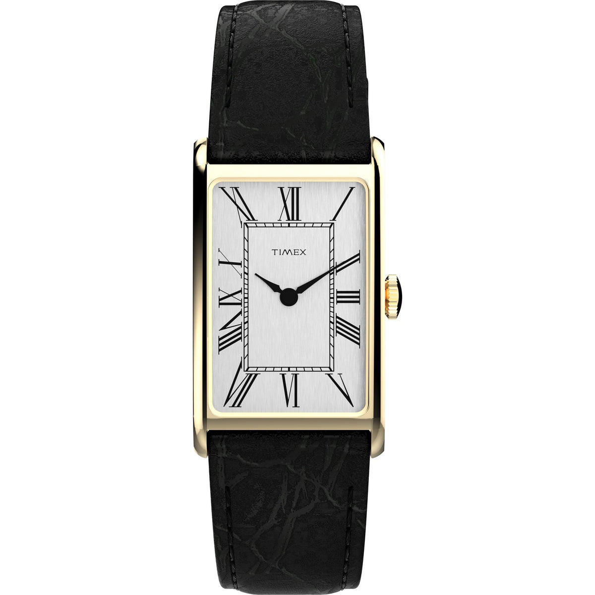 Timex Dress 1976 Reissue Gold Rectangle Black Leather Band Watch TW2Y56200