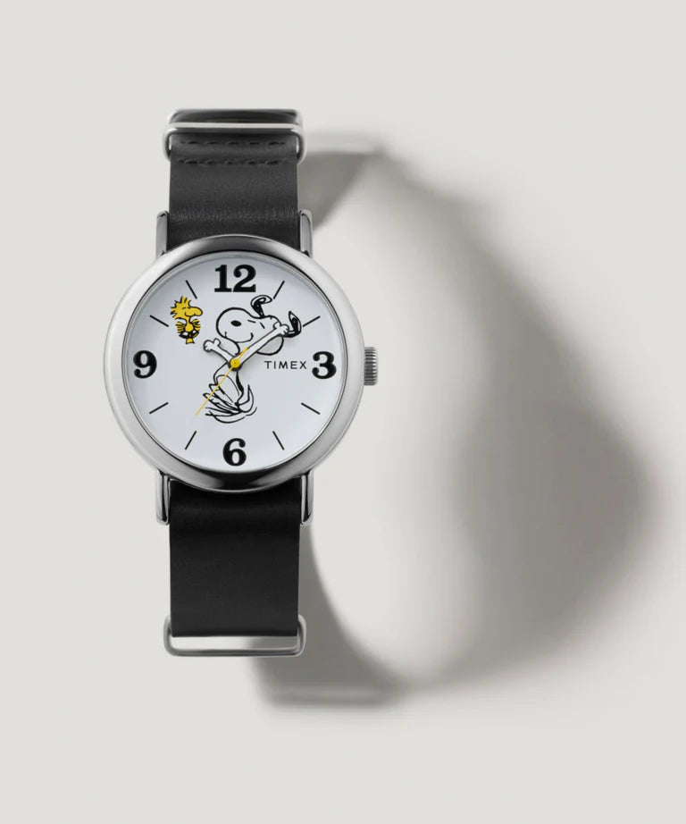 Timex x Peanuts® Weekender Black Leather Band with Snoopy Hands TW2Y60900