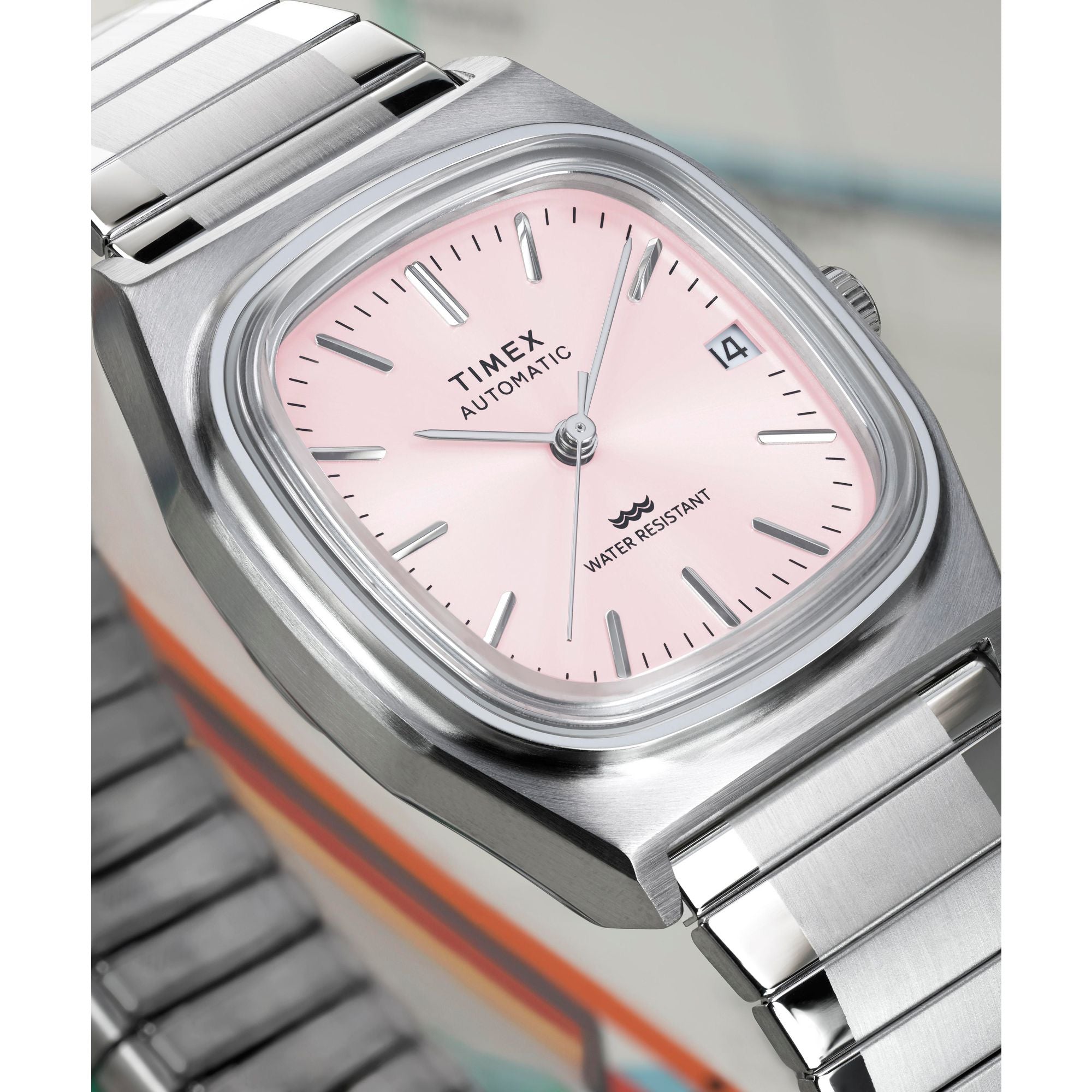Timex E-Line Automatic 1983 Reissue Light Pink Stainless Steel Band Watch TW2Y66800