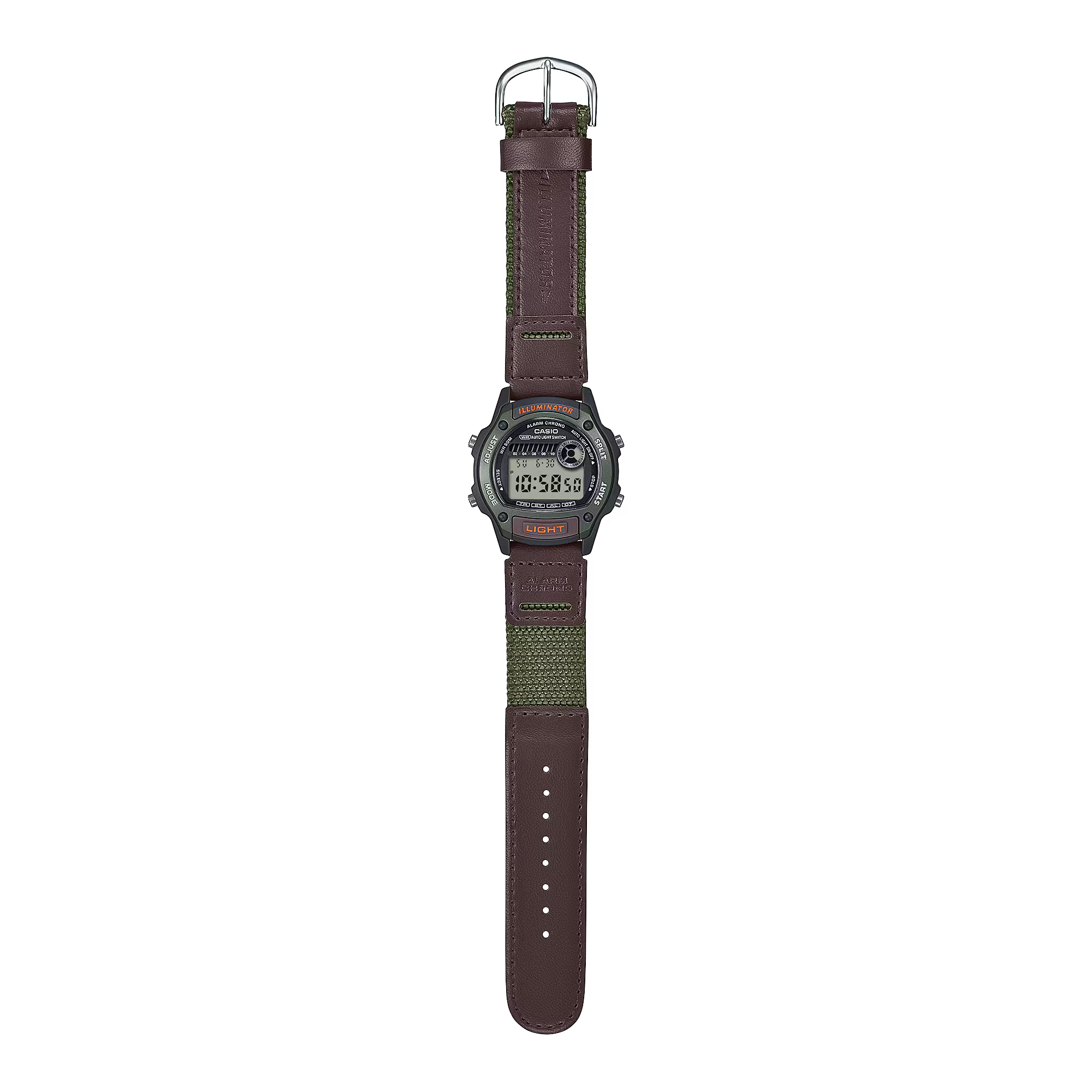 Casio Digital Mid Sized Watch Green and Brown Nylon Band W220HF-3A