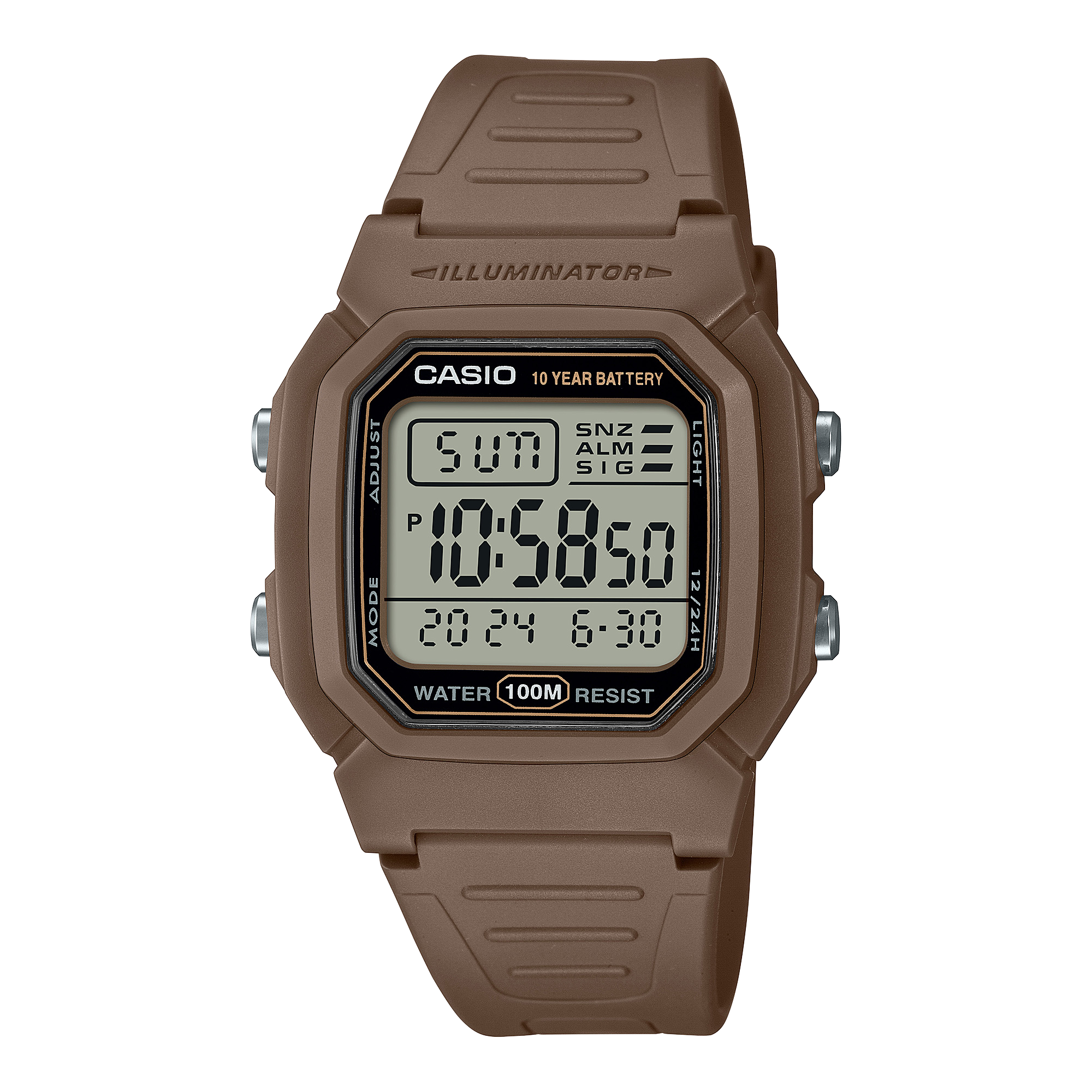 Casio Digital Brown Resin Band Grey Dial Watch W800H-5A