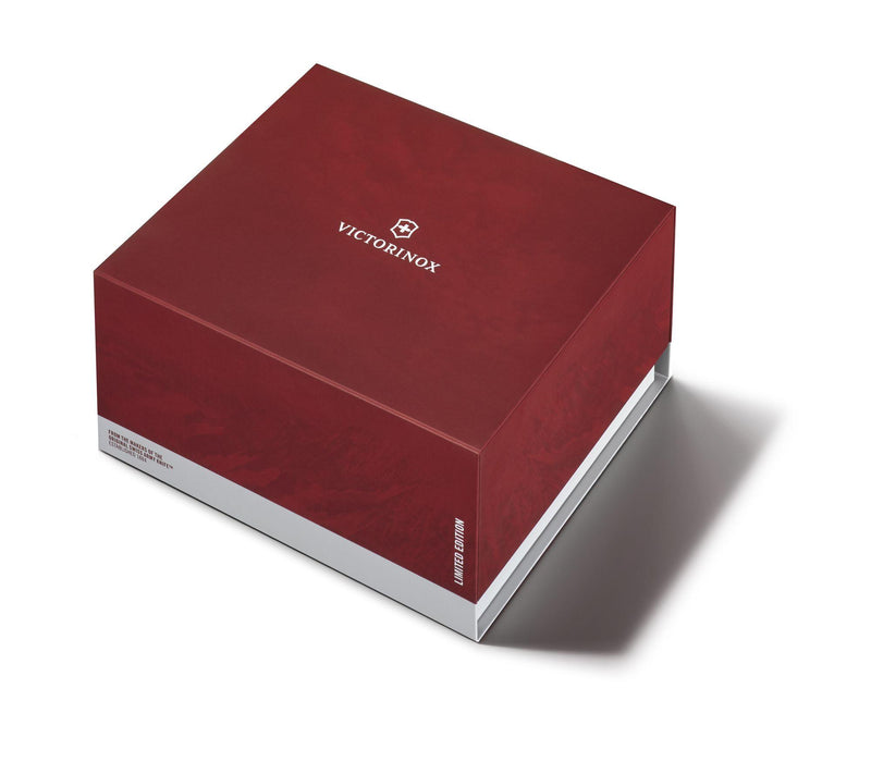 Red Victorinox gift box with a white base.