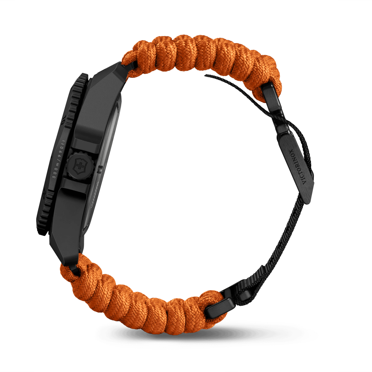 Victorinox Dive Pro Quartz Orange Paracord Band Black Dial Watch 242069.1