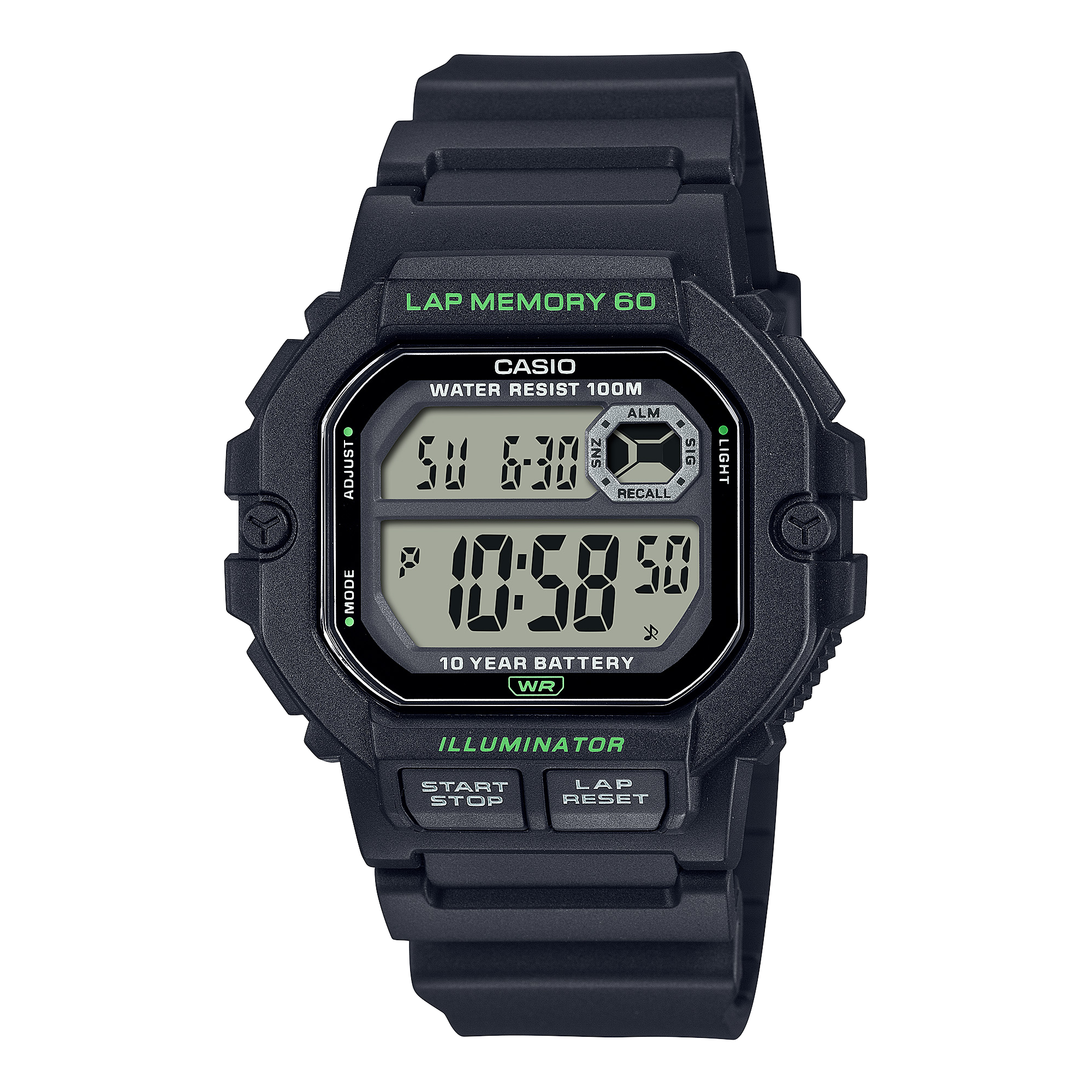 Casio Digital Sports Gear Black Resin Band Watch WS1400H-1A