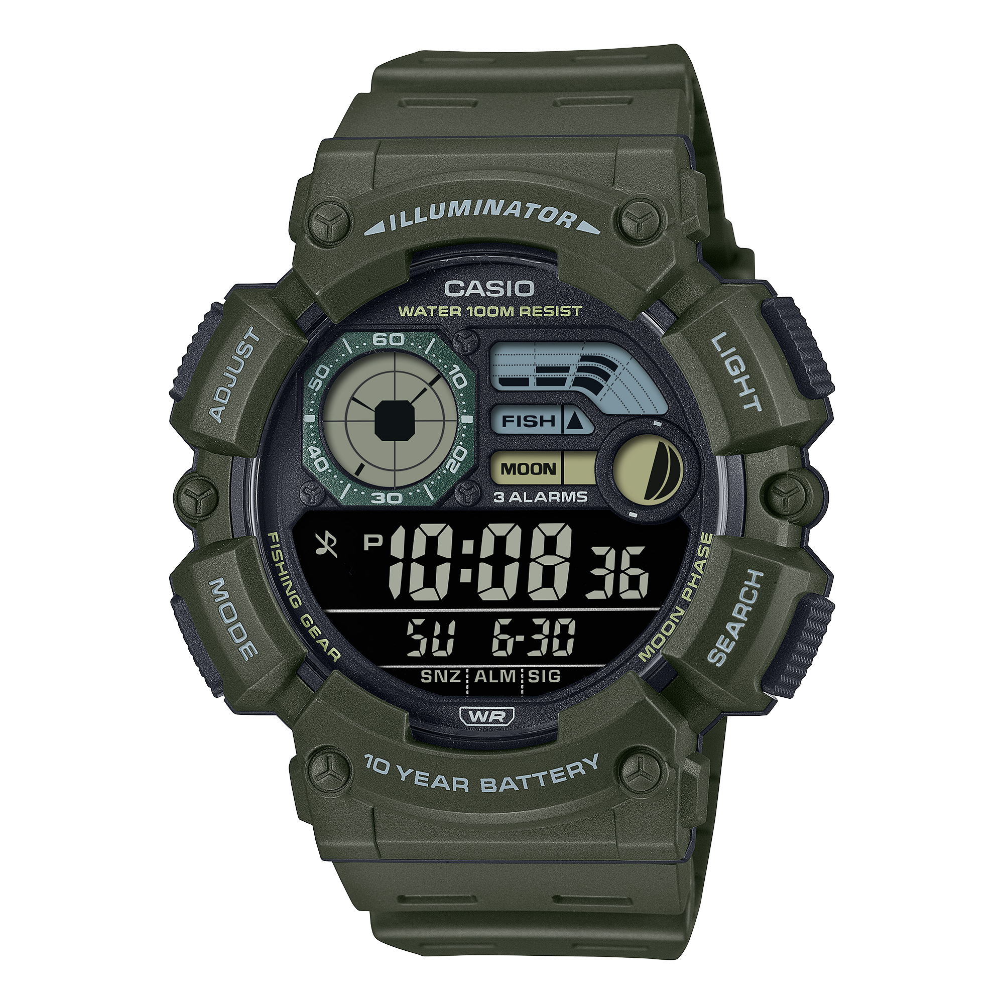 Casio Digital Green Resin Band Watch WS1500H-3B