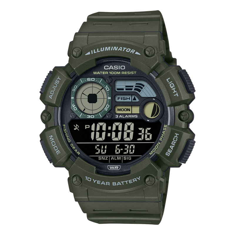 Casio Digital Green Resin Band Watch WS1500H-3B