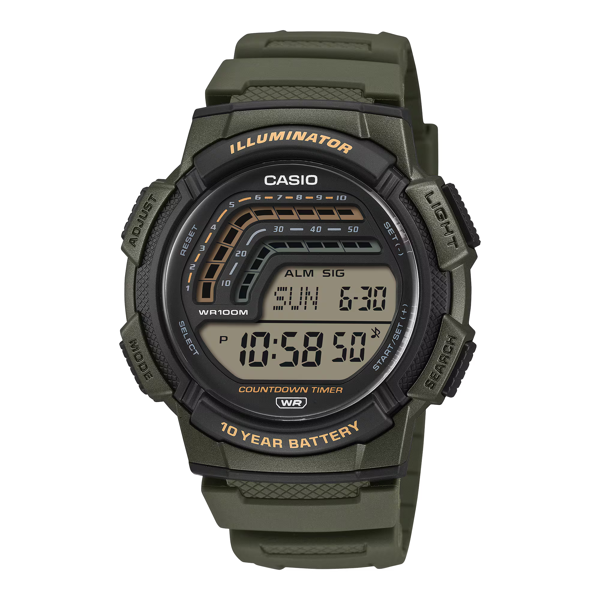 Casio Multifunction Green Resin Band with Precision Timekeeping Watch WS1800-3A