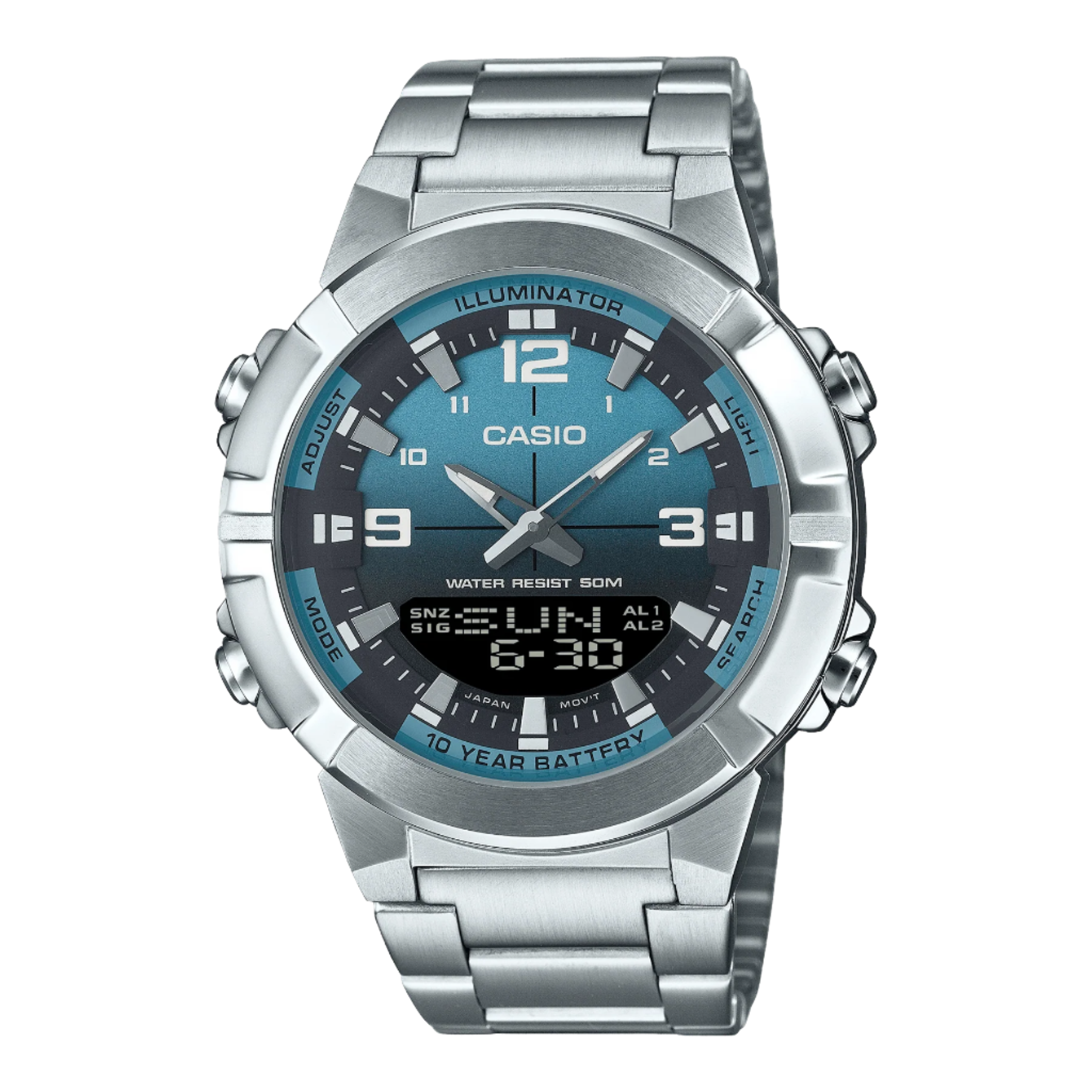 Casio Analog Digital Combination Blue Dial Stainless Steel Watch AMW870DA-2A2