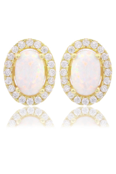 OPAL GLOW BLACKWATTLE WHITE CREATED OPAL EARRINGS GOLD