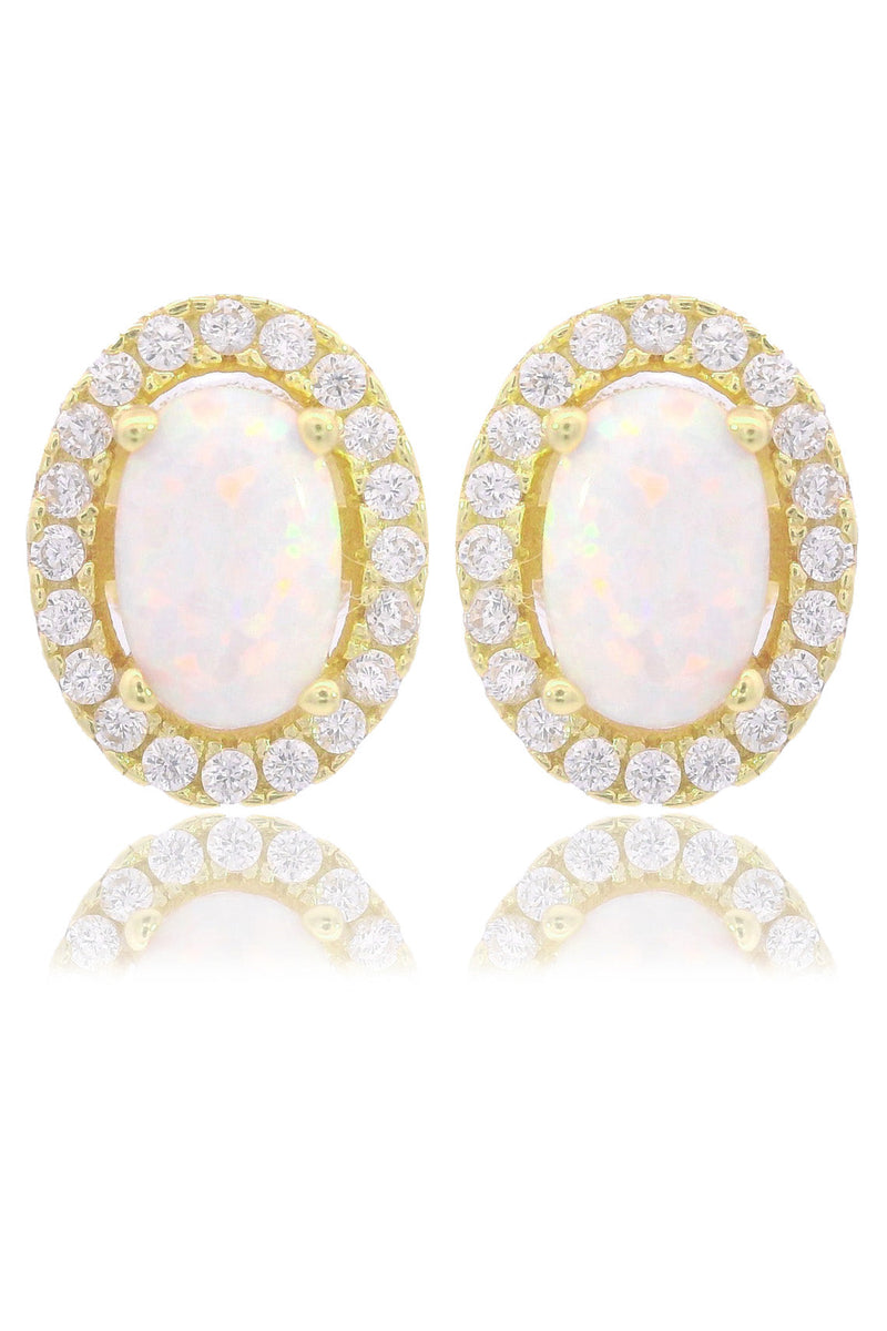 OPAL GLOW BLACKWATTLE WHITE CREATED OPAL EARRINGS GOLD