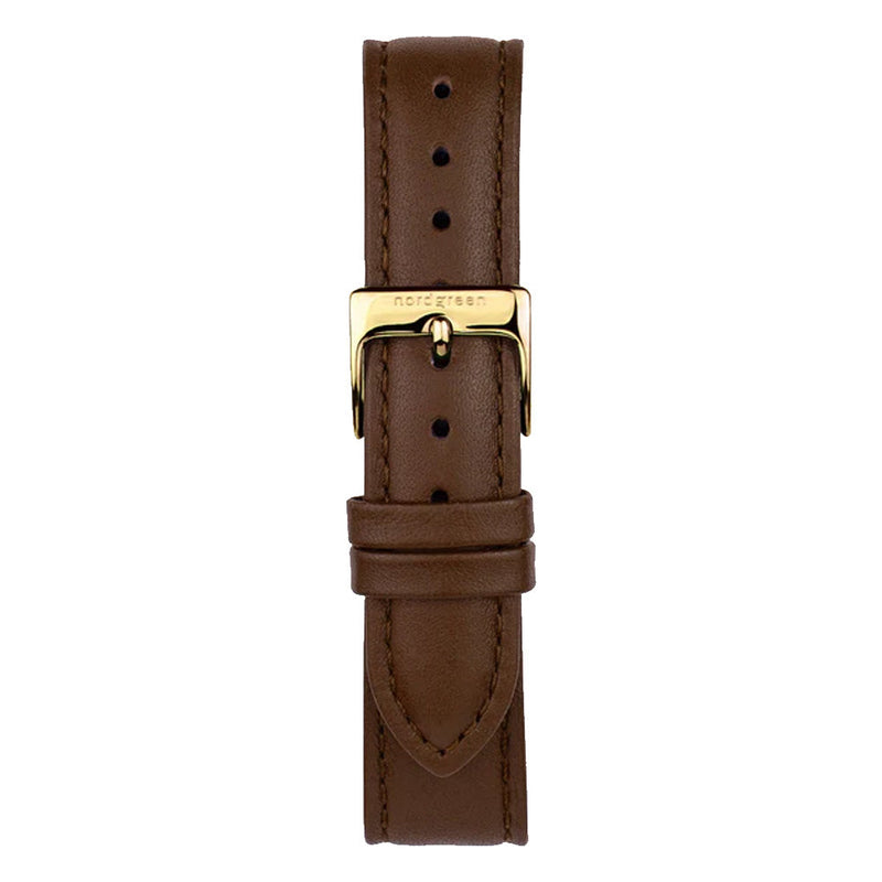 Nordgreen Native 36mm Yellow Gold Case Brown Leather Strap Watch