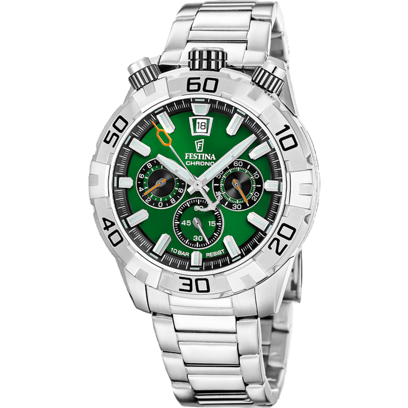 Festina Bullhead Green Dial Stainless Steel Bracelet Watch f20743/2
