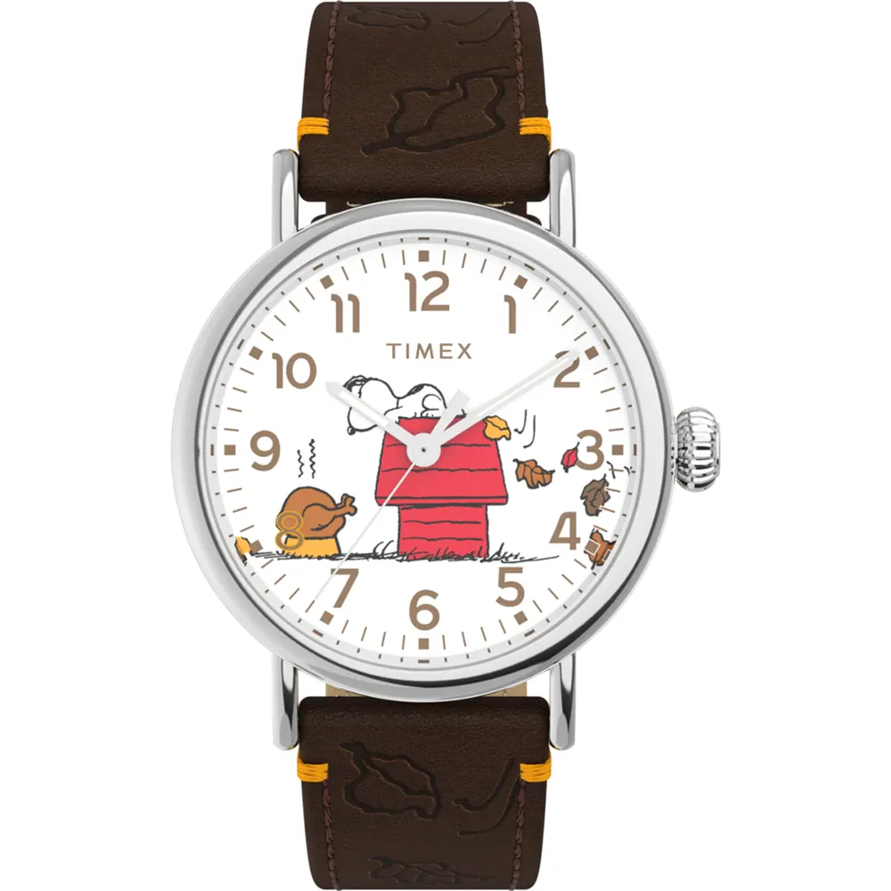 Timex X Peanuts Special Edition Brown Leather Band Thanksgiving Watch TW2W44300