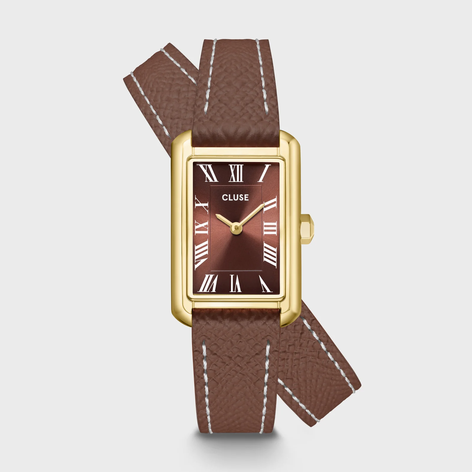 CLUSE Belisenna Mocha Dial Gold Case Mocha Double Wrap Leather Band CW15006
