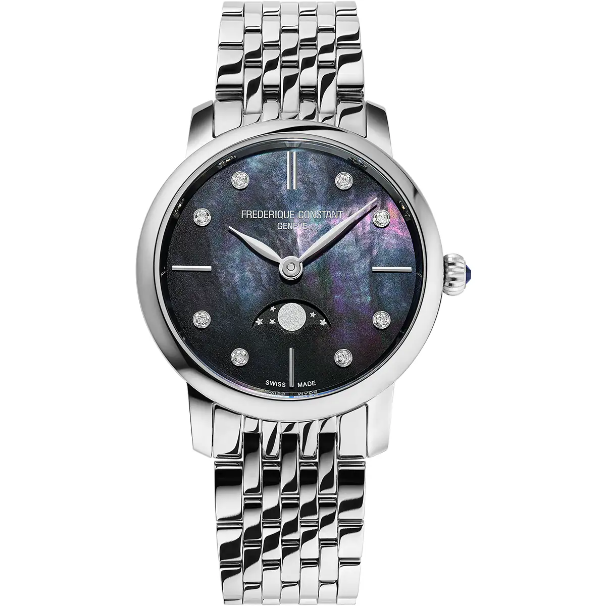 Frederique Constant Slimline Ladies Moonphase Black Mother Of Pearl FC-206MPBD1S6B