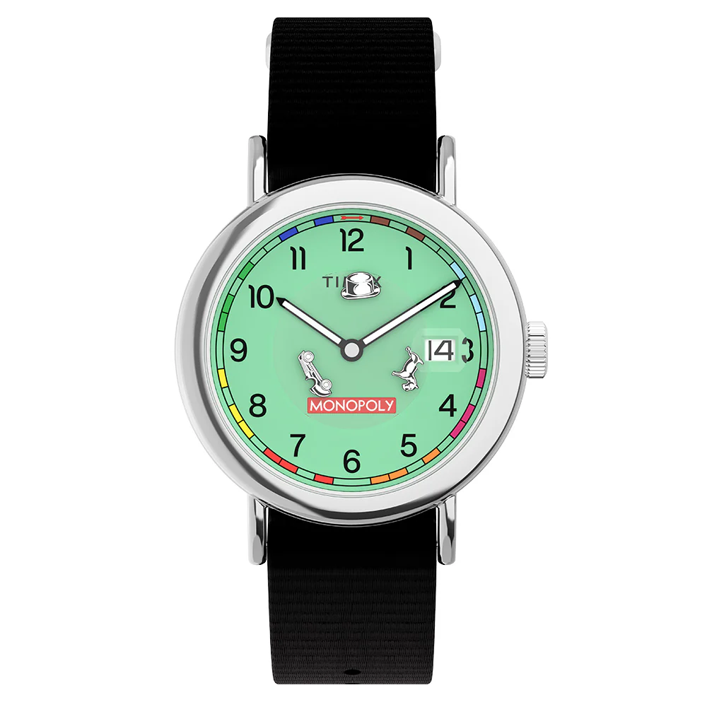 Timex Lab x Monolopy Weekender Black Leather Band with Monopoly Coloured Green TW2Y47000