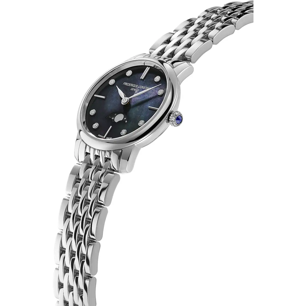 Frederique Constant Slimline Ladies Moonphase Black Mother Of Pearl FC-206MPBD1S6B