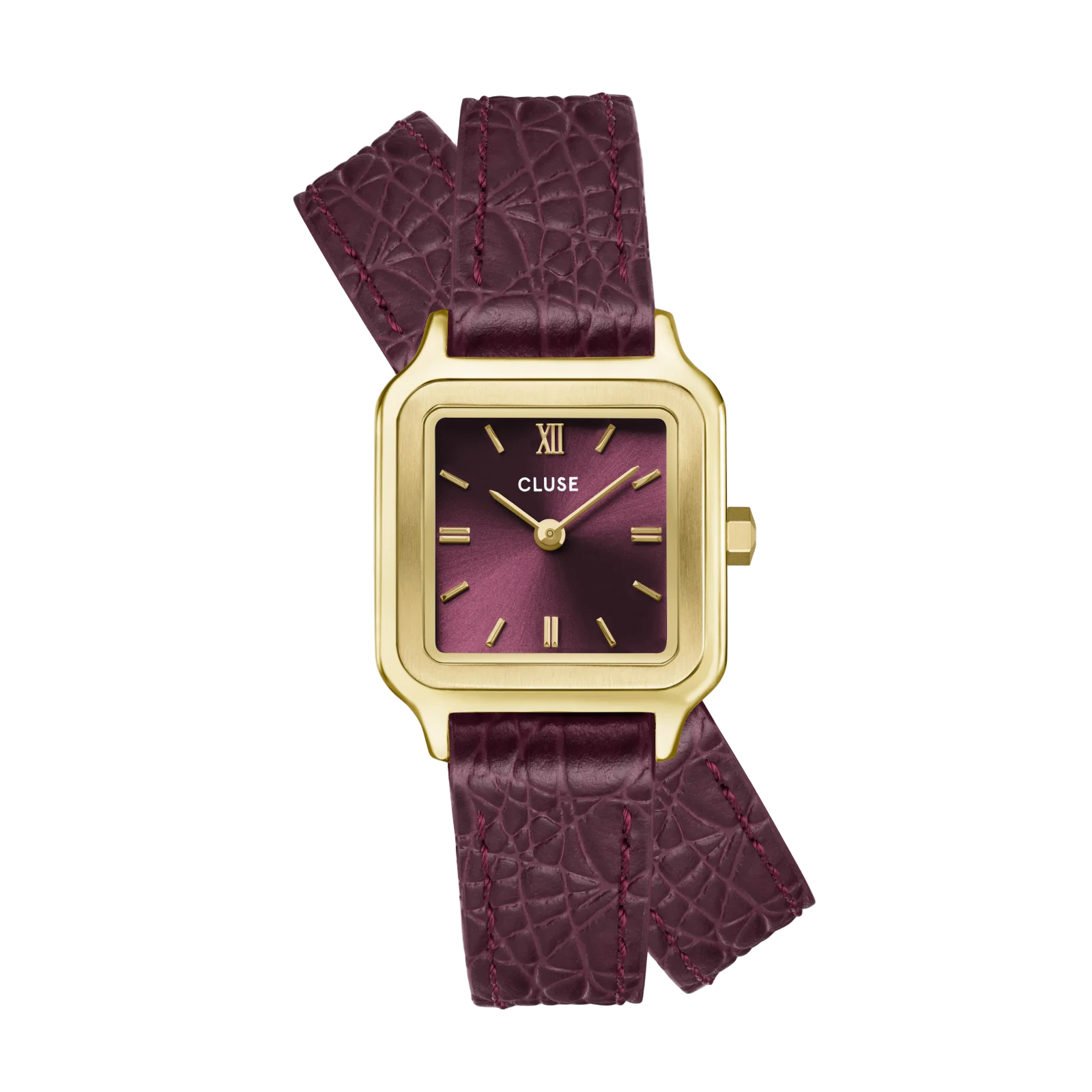 CLUSE Gracieuse Petite Wine Red Dial and Leather Double Wrap Band CW11822