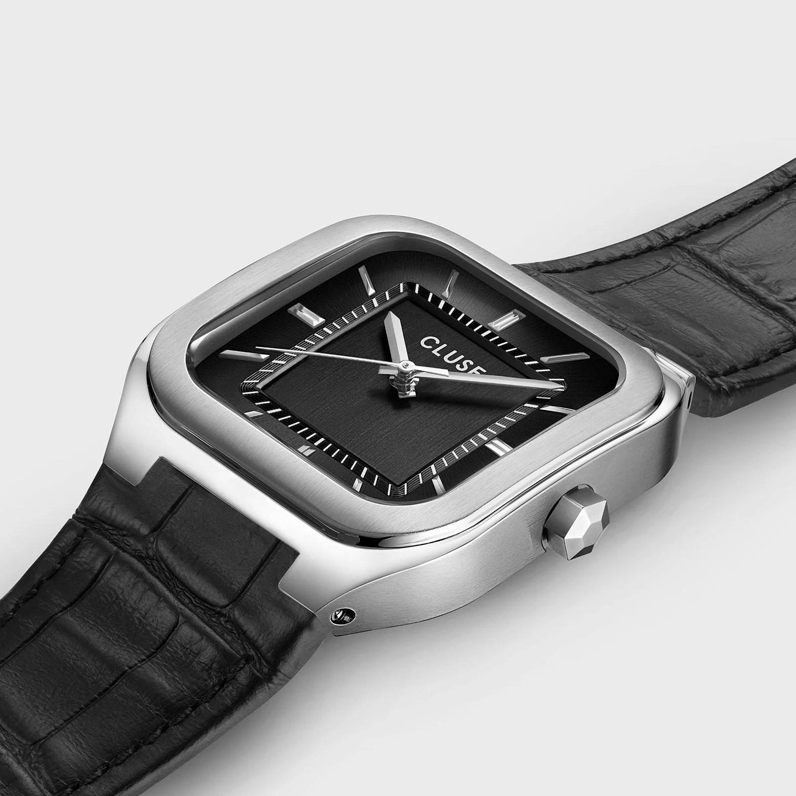 CLUSE Quadrus Square Black Dial and Leather Band Watch CW25703