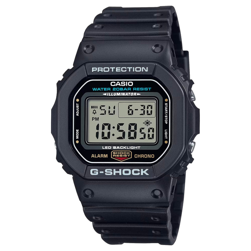 Black Casio G-Shock digital wristwatch with a square face.