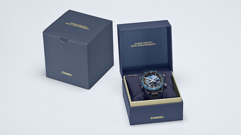 Casio Edifice Duo Solar Blue Alcantara Band Watch ECB2000SS-2A