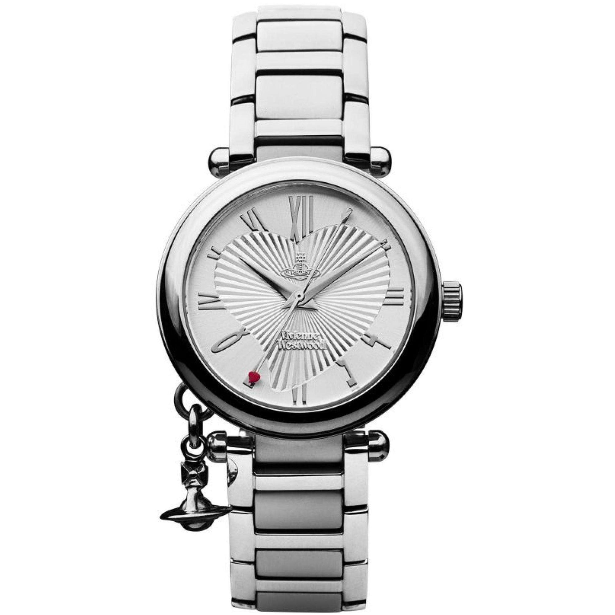 Vivienne Westwood Orb women's watch with a silver dial and silver stainless steel bracelet.